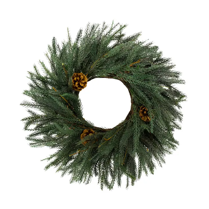 Венок хвойный D50 см, с шишками, пластик, серо-голубой