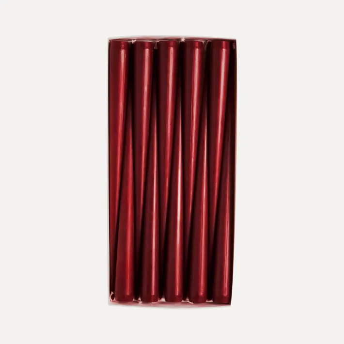 Набор конусных свечей в коробке, 29 см, 10 шт, воск, бордовый