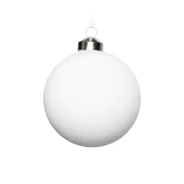 Шар D8 см, стекло, флок, белый