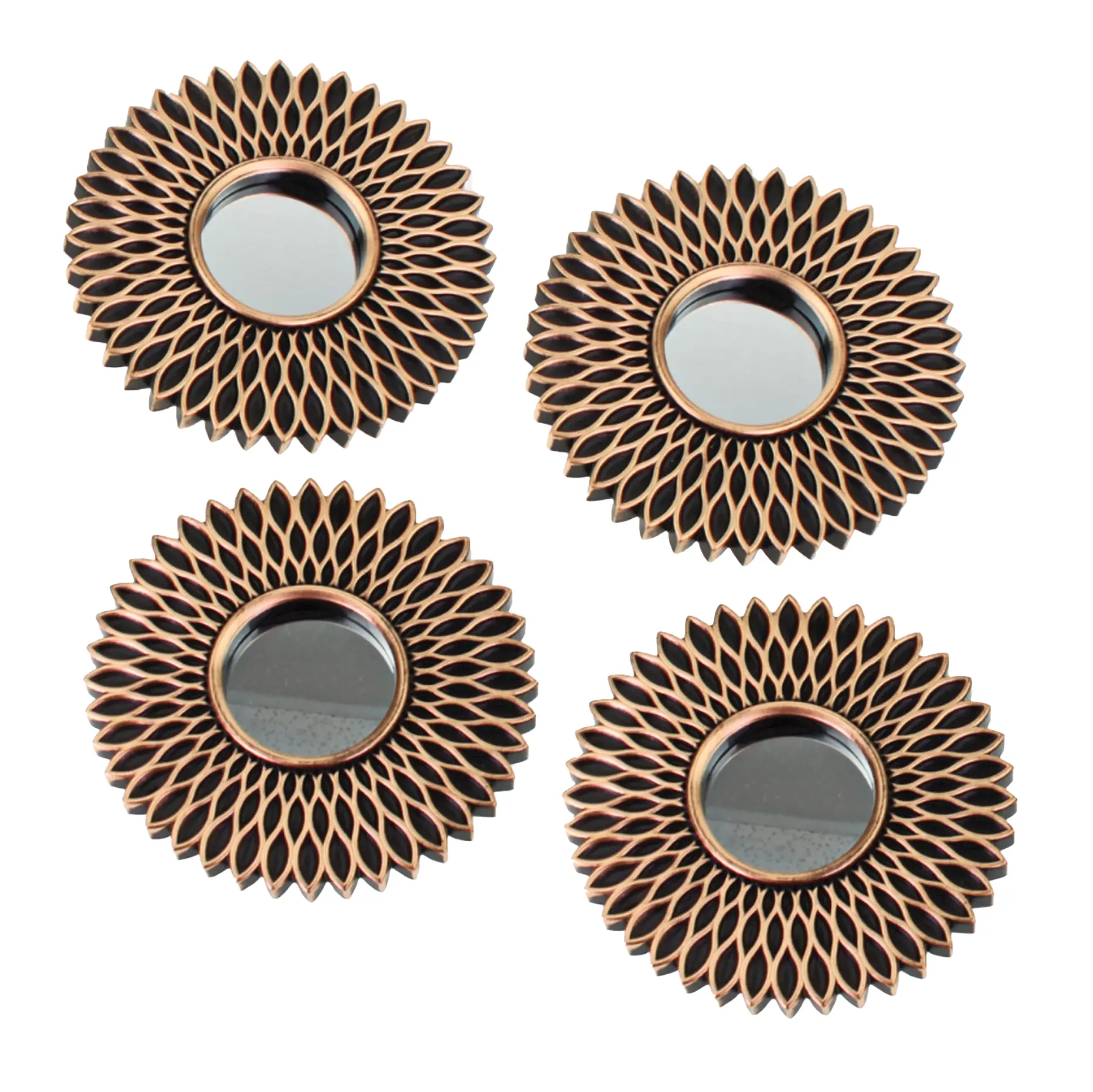 Зеркала D20 см в наборе, 4шт, стекло/пластик, золотой