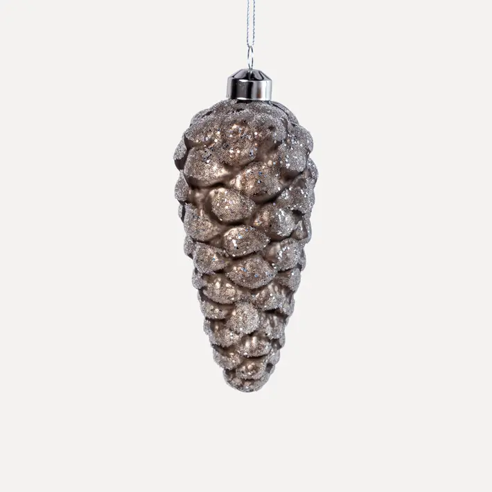 Подвес ШИШКА 6x12 см с блестками, стекло, серый