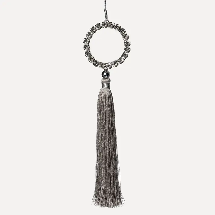 Подвес КОЛЬЦО с кристаллами H24 см, металл, стекло, серебряный