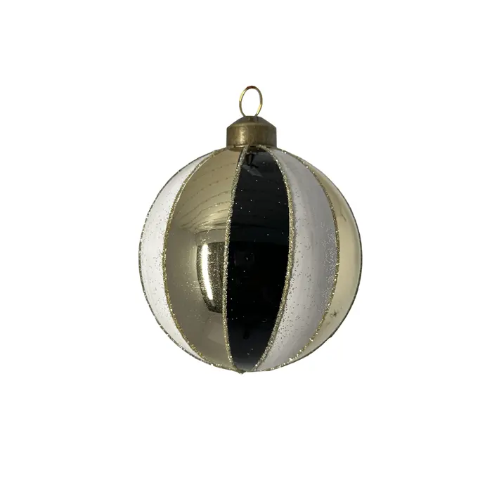 Шар D8 см, стекло, черный, белый, золотой