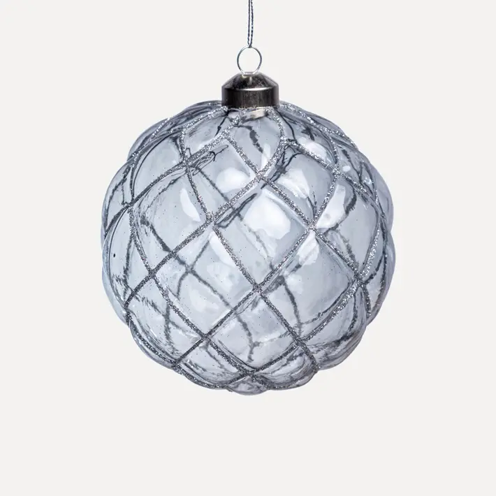 Шар D12 см, стекло, прозрачный, серый