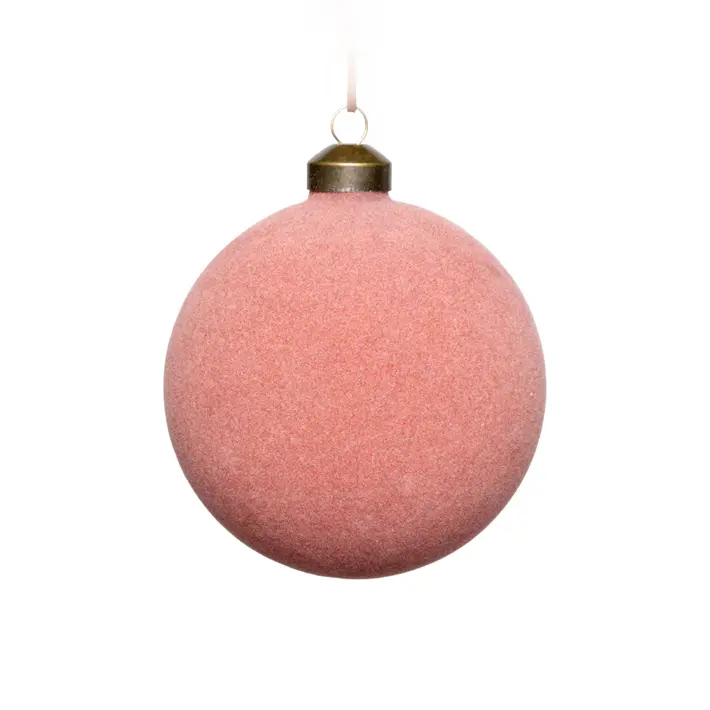 Шар D10 см, стекло, флок, розовый