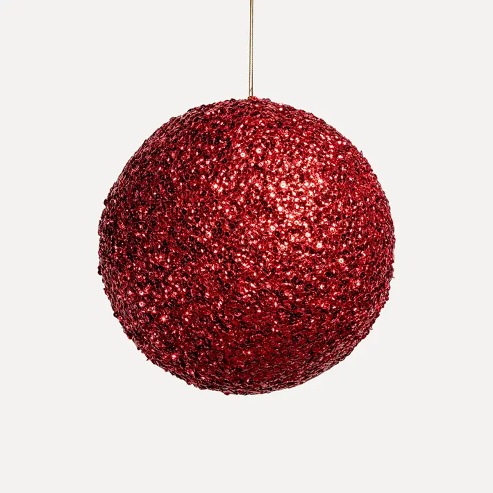 Шар D20 см с пайетками, пенопласт, красный