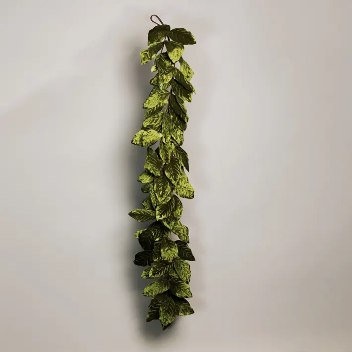 Ветка с листьями L140 см, бархат, оливковый