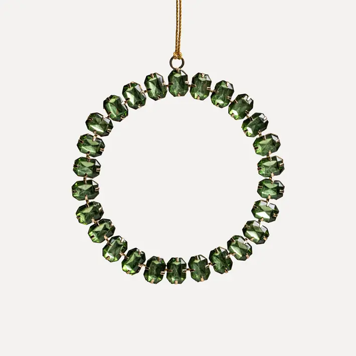 Подвес КОЛЬЦО с кристаллами D12 см, стекло, металл, зеленый