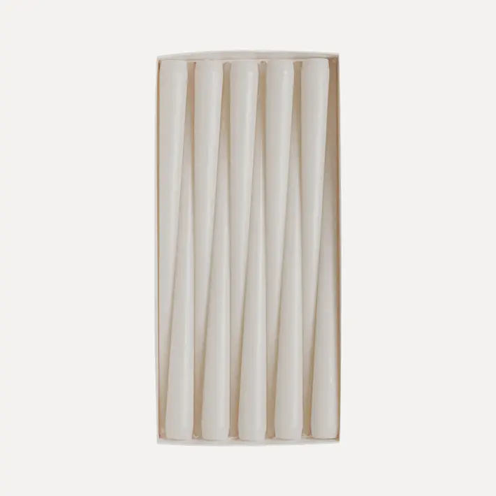 Набор конусных свечей в коробке, 29 см, 10 шт, воск, белый