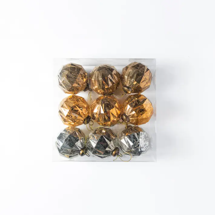 Шары в наборе D8 см, 9 шт, пластик, серебряный, шампань, золотой