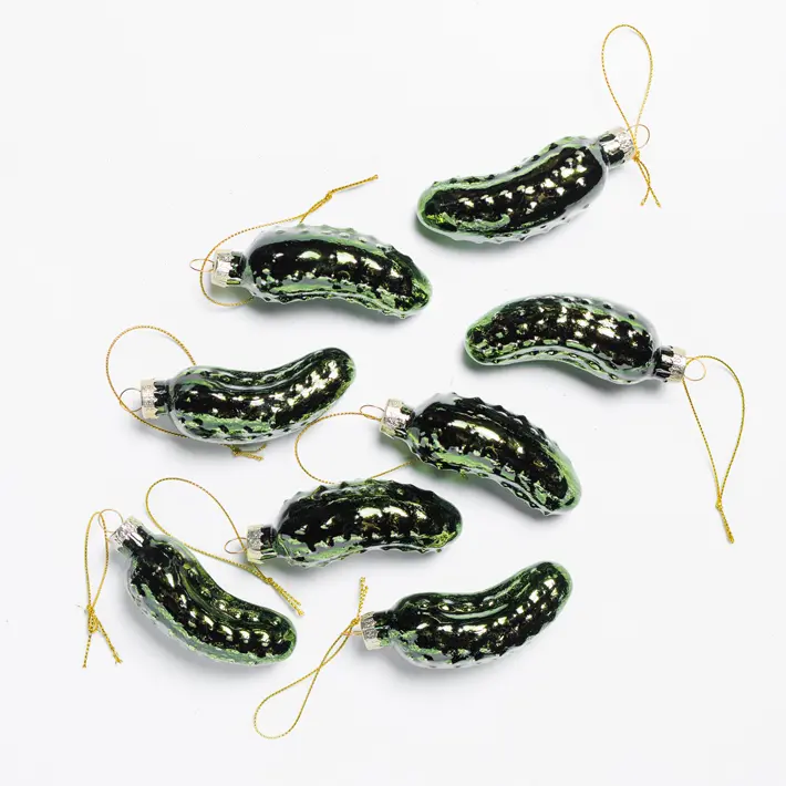 Подвесы в наборе ОГУРЦЫ 3х3х9 см, 8 шт, стекло, зеленый