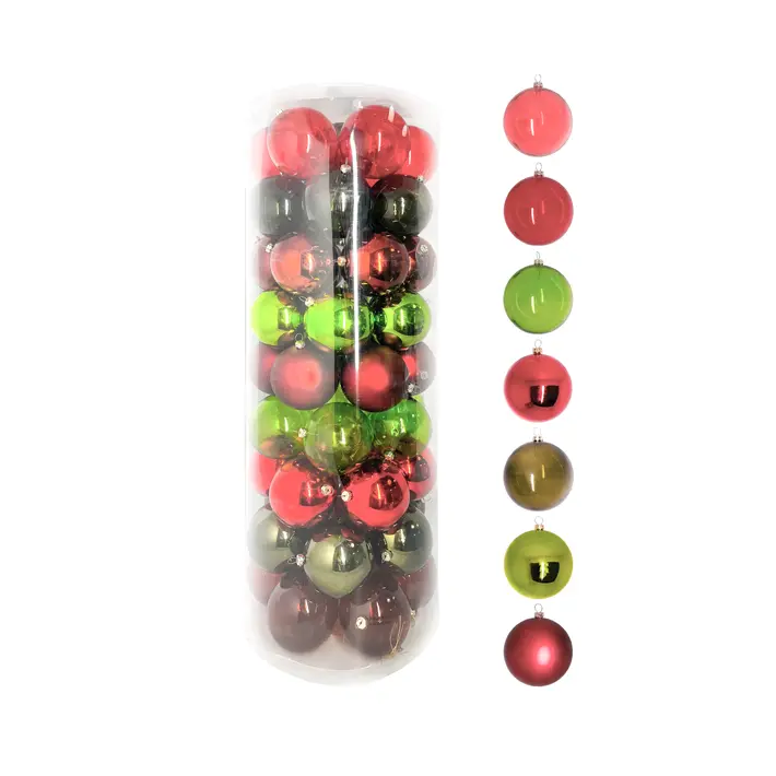 Шары в наборе D8 см, 55 шт, пластик, зелёный, медный, красный