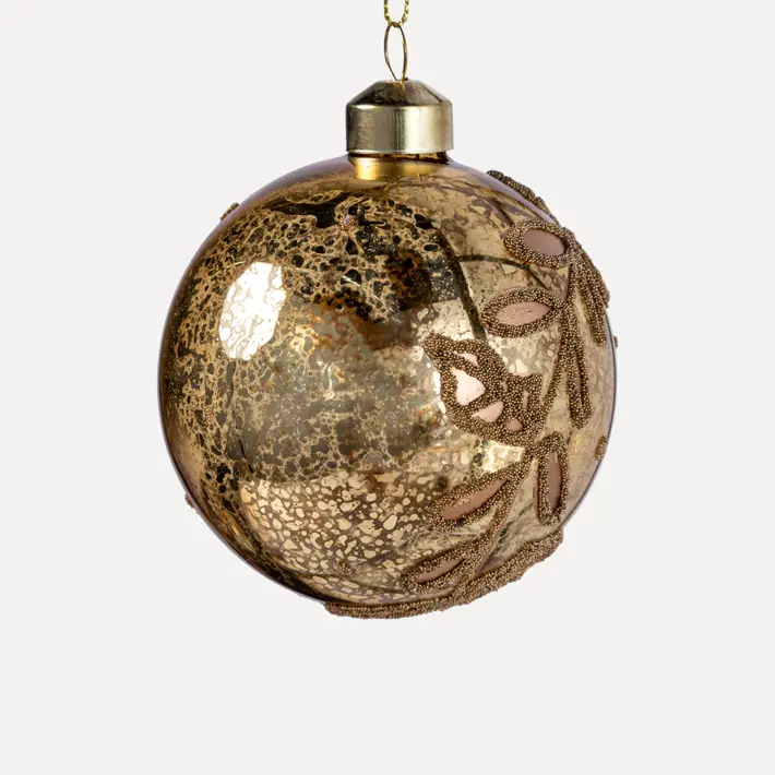 Шар ЛИСТЬЯ D8 см, стекло, золотой