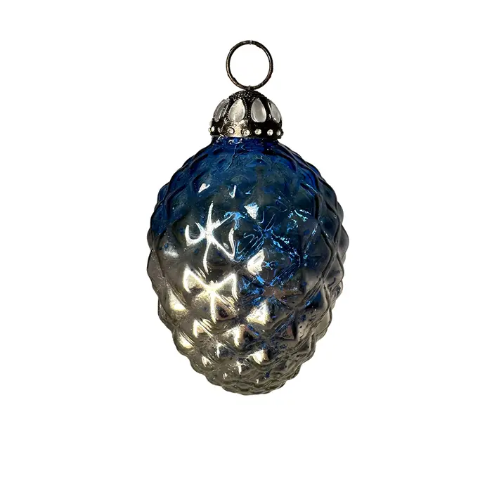 Подвес Шишка D10 см, стекло, синий, серебряный