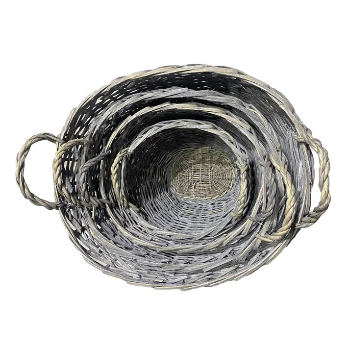 Комплект из 4-х плетёных корзин 65х52х45, 54х44х40, 44х37х35, 35х28х30 см, ива, серый