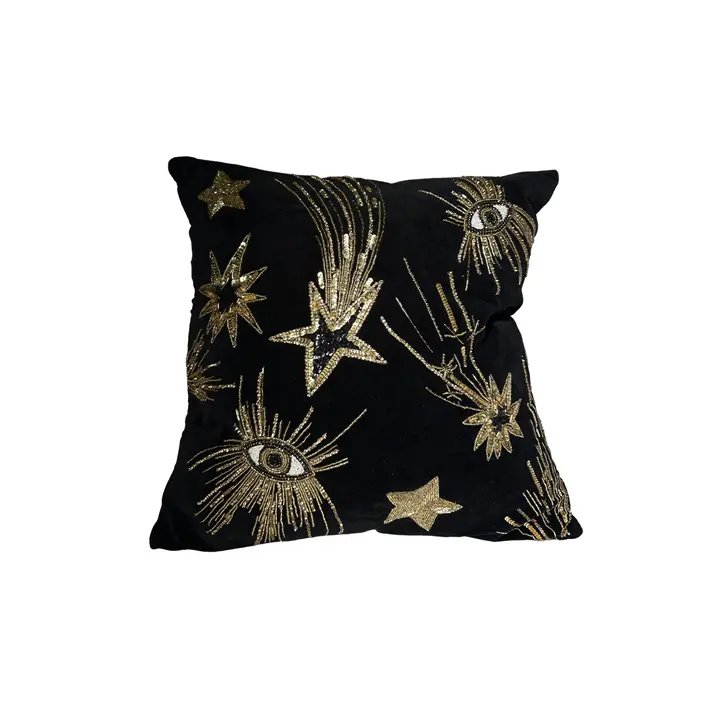 Подушка с вышивкой ЗВЁЗДЫ 50х50 см, текстиль, черный, золотой
