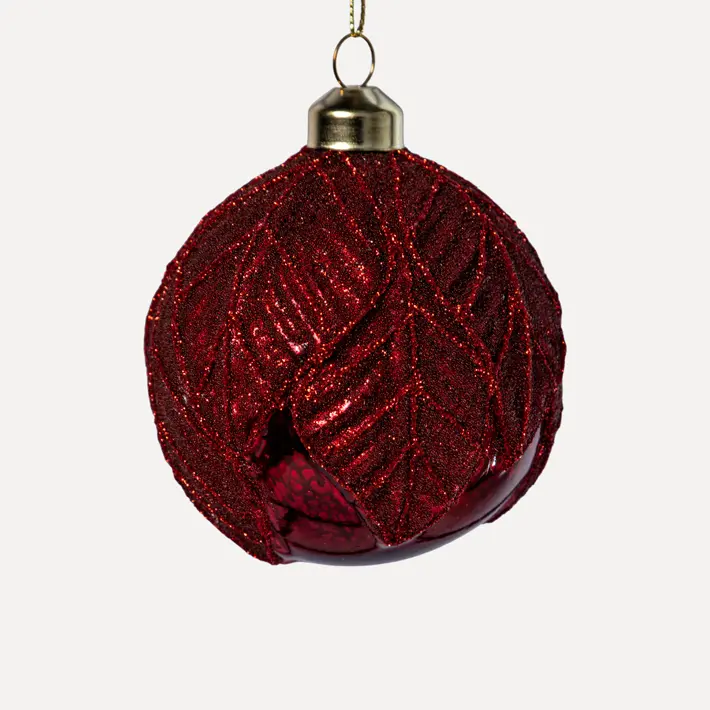 Шар ЛИСТЬЯ D8 см, стекло, красный Шар ЛИСТЬЯ D8 см, стекло, красный