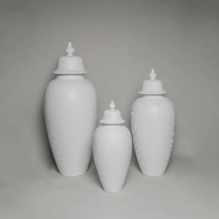 Ваза с крышкой 20х47 см, дерево, белый