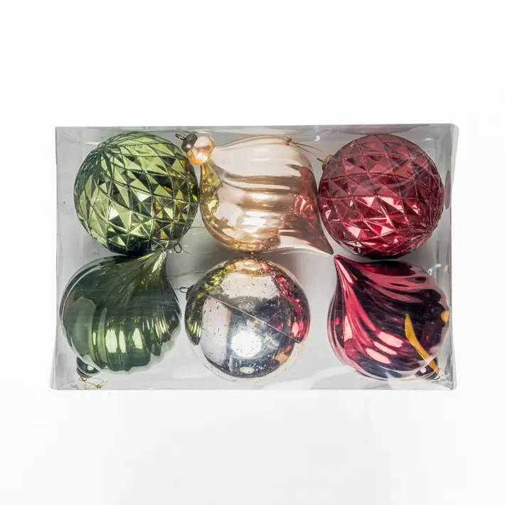 Шары в наборе D15 см, 6 шт, пластик, зеленый, красный, шампань