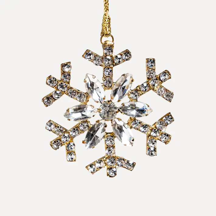 Подвес СНЕЖИНКА с кристаллами D7 см, стекло, металл, золотой