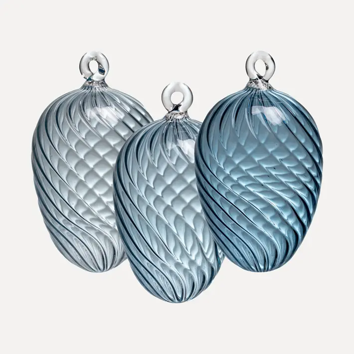 Набор украшений ручной работы ЯЙЦА, H8 см, 3 шт, светло-голубой, голубой, тёмно-голубой