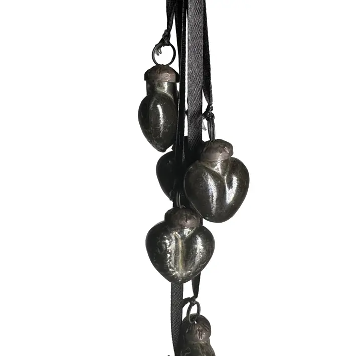 Гирлянда с подвесами СЕРДЦЕ D6 см, L38 см, стекло, текстиль, черный