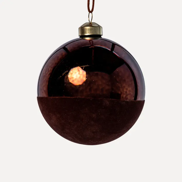 Шар D10 см, стекло, флок, темно-коричневый