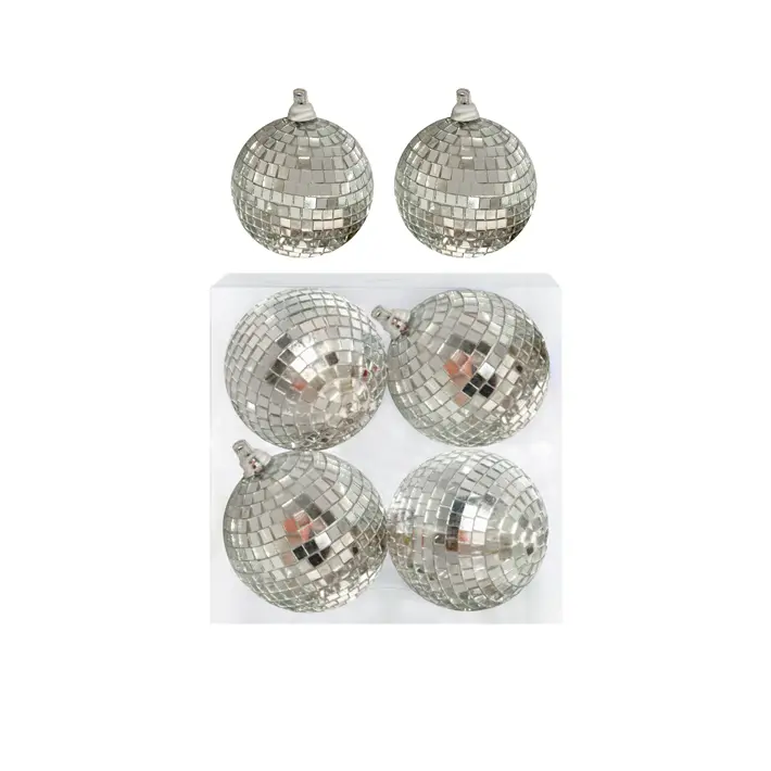 Шары в наборе ДИСКО, D8 см, 4 шт, зеркальный, пенопласт, серебряный