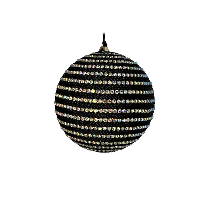 Шар D12 см с кристаллами и плетеным шнуром, пластик, стекло, черный, радужный