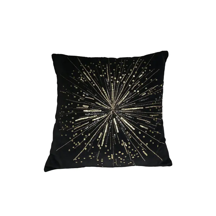 Подушка с вышивкой СОЛНЦЕ 50х50 см, текстиль, черный, золотой