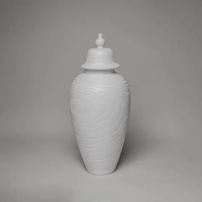 Ваза с крышкой 20х47 см, дерево, белый