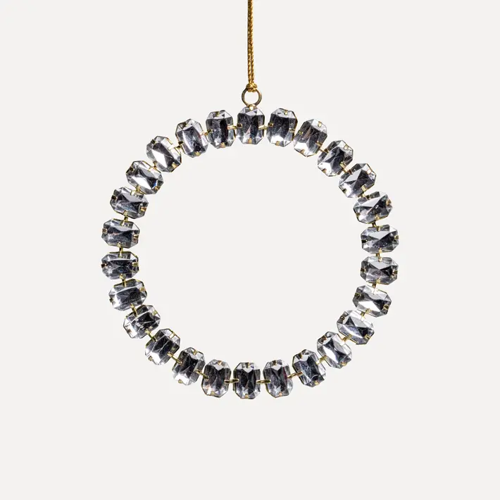 Подвес КОЛЬЦО с кристаллами D12 см, стекло, металл, серебряный