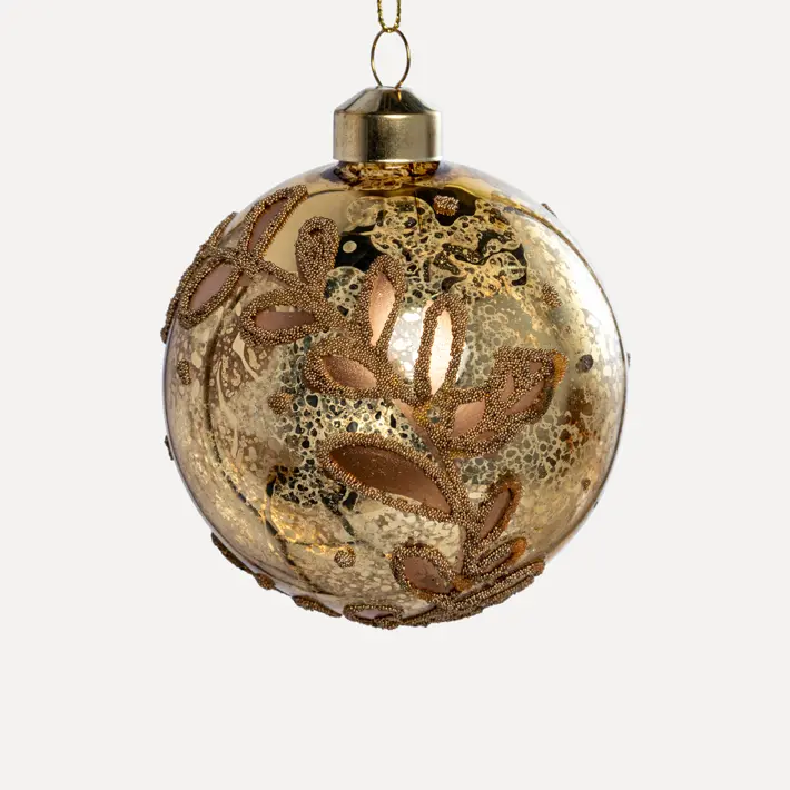 Шар ЛИСТЬЯ D8 см, стекло, золотой