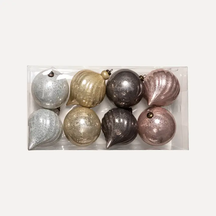 Шары в наборе D15 см, 8 шт, пластик, белый, серебряный, жемчужный, серый