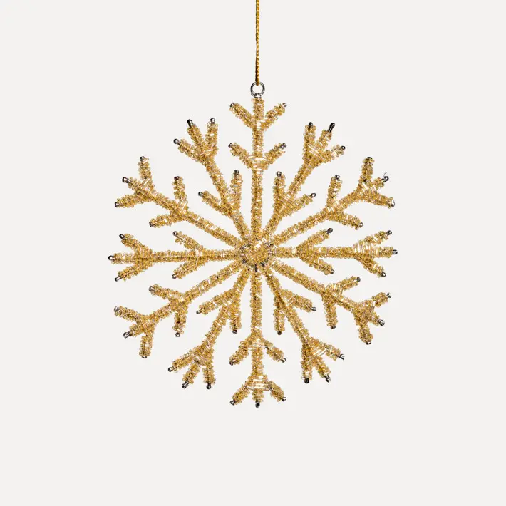 Подвес СНЕЖИНКА с бисером H18 см, металл, стекло, золотой