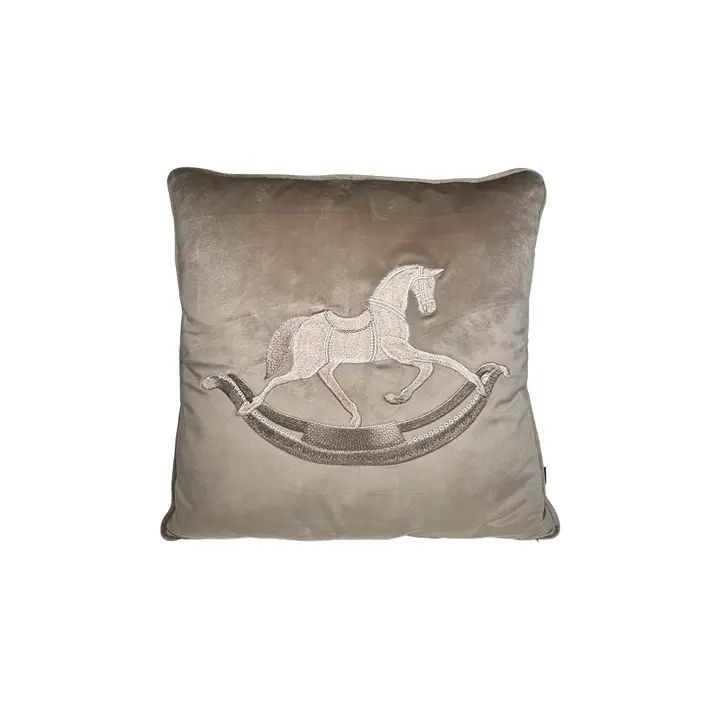 Подушка с вышивкой ЛОШАДКА, 50х50 см, текстиль, бежевый