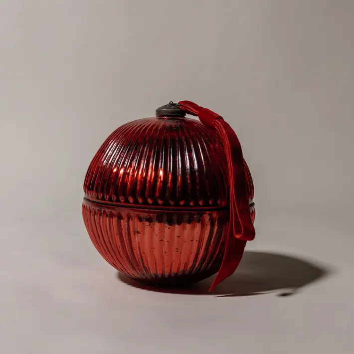 Ароматическая свеча АПЕЛЬСИН КОРИЦА, ребристая, 15 см, стекло, красный