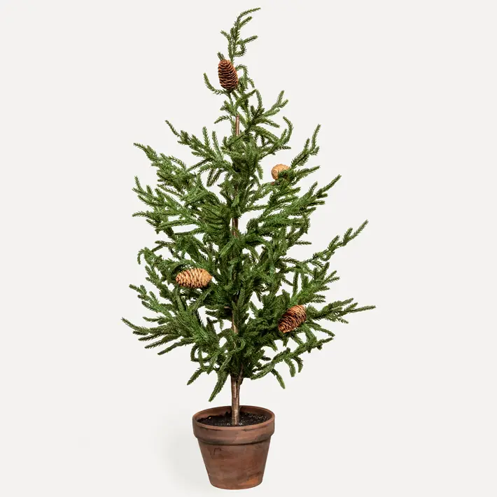 Ель в кашпо с шишками, H93 см, пластик, темно-зеленый