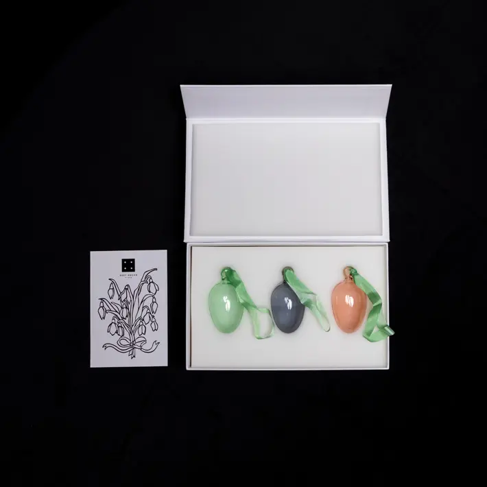 Набор украшений ручной работы ЯЙЦА, H6 см, 3 шт, мятный, розовый, голубой