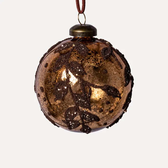 Шар ЛИСТЬЯ D8 см, стекло, медный