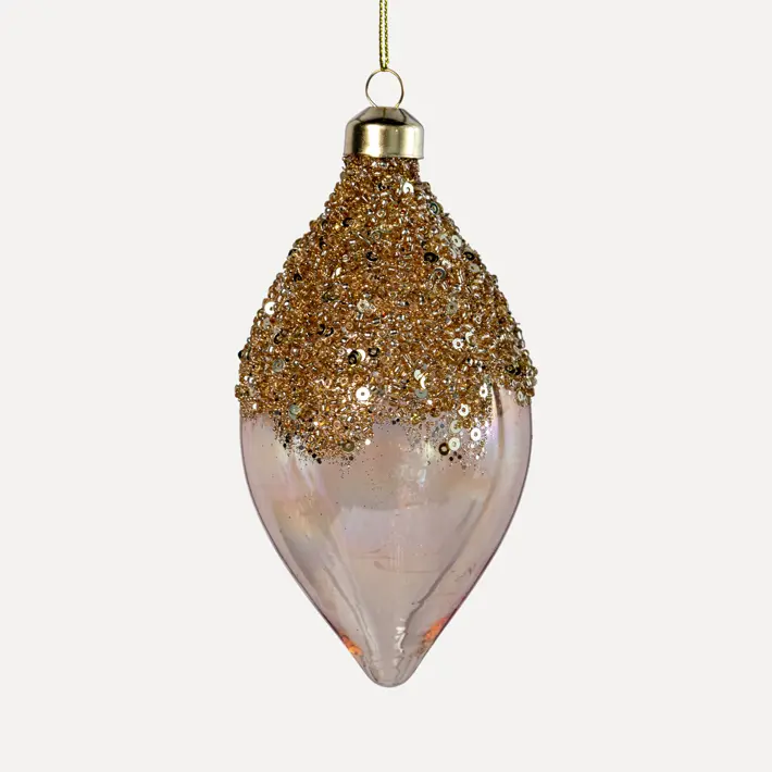 Подвес МИНДАЛЬ 6x12 см с глиттером, стекло, золотой