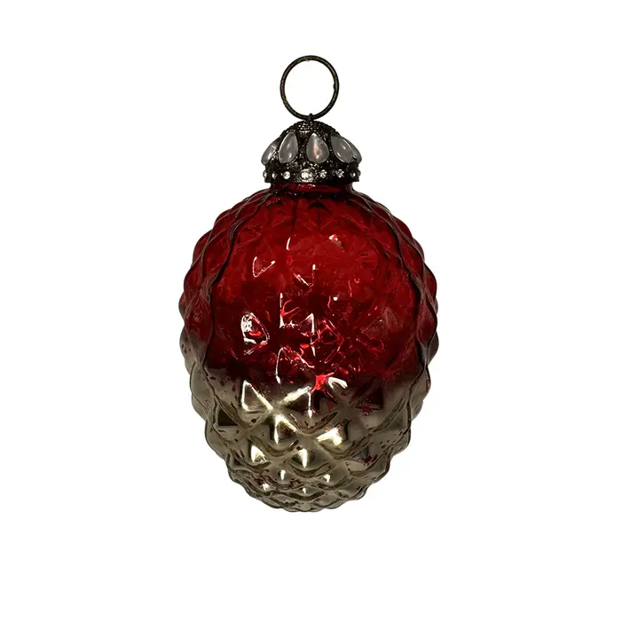 Подвес Шишка D10 см, стекло, красный, серебряный