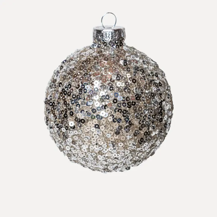 Шар с пайетками D8 см, стекло, шампань