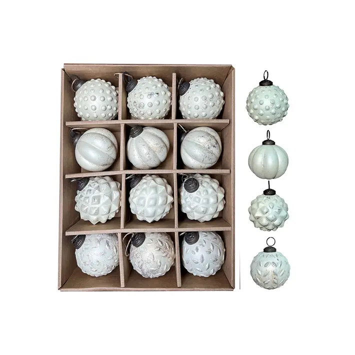 Шары в наборе, D8 см, 12шт, стекло, бежевый