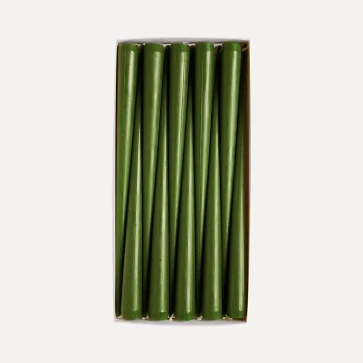 Набор конусных свечей в коробке, 29 см, 10 шт, воск, зеленый