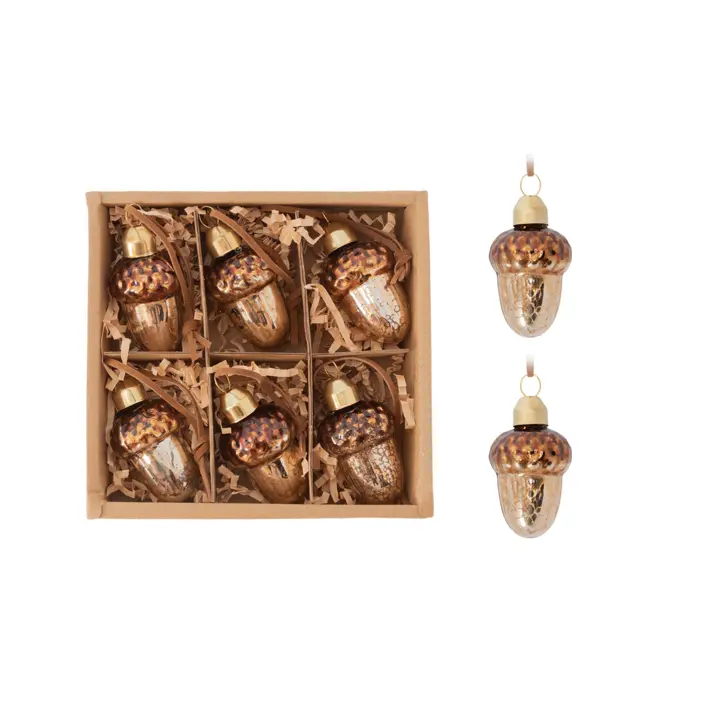 Подвесы в наборе ЖЕЛУДИ, H5 см, 6шт, стекло, темное золото