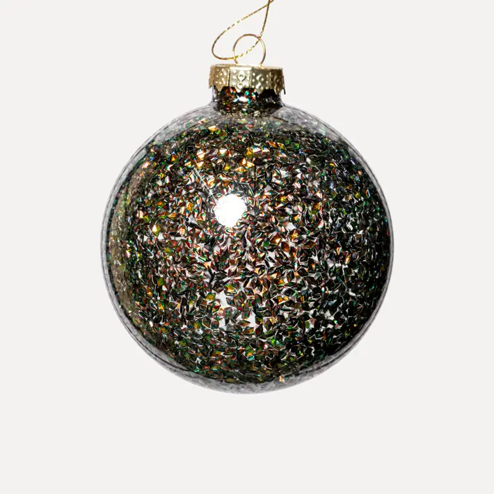 Шар с пайетками D8 см, стекло, темно-зеленый