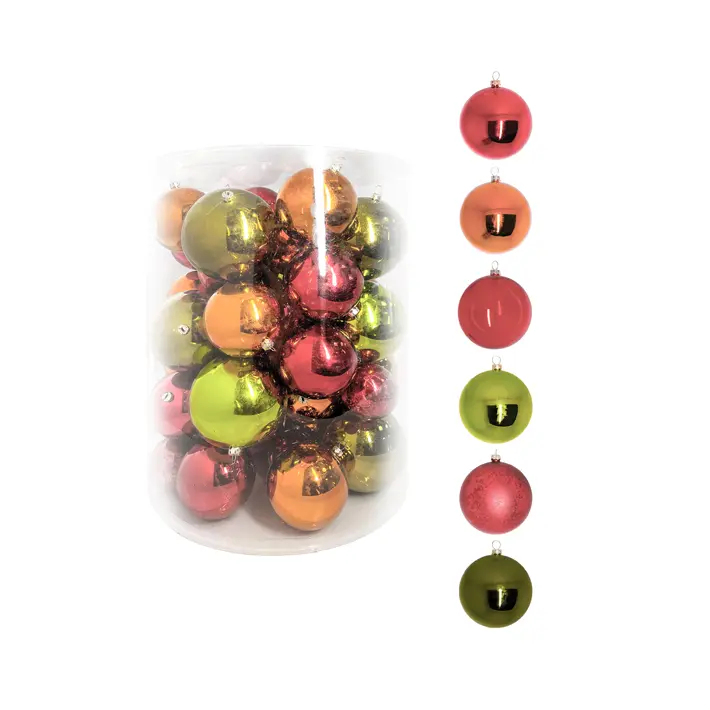 Шары в наборе D6, 8, 10 см, 55 шт, пластик, зелёный, медный, красный