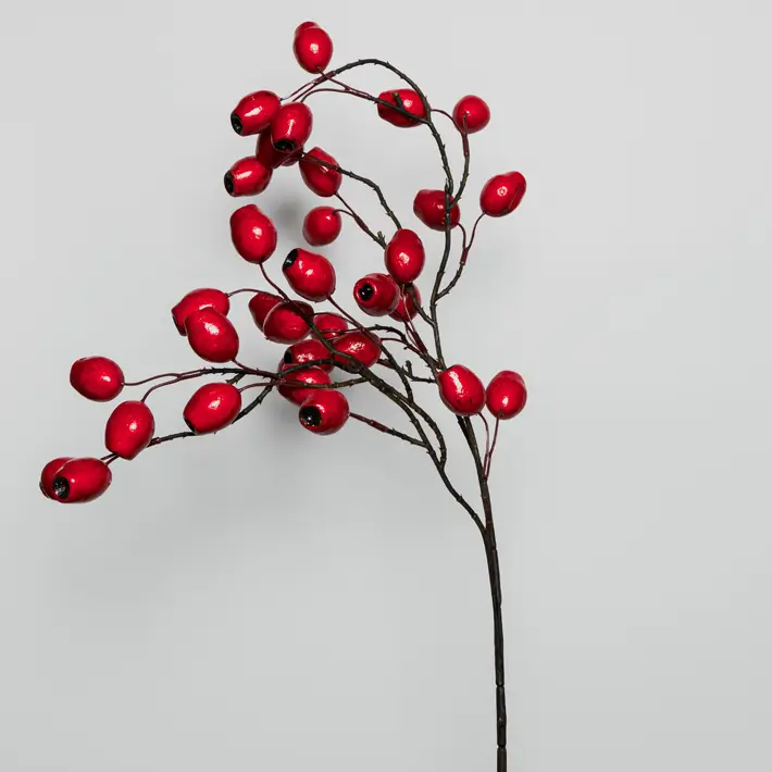 Ветвь ягодная ШИПОВНИК H81 см, пластик, красный