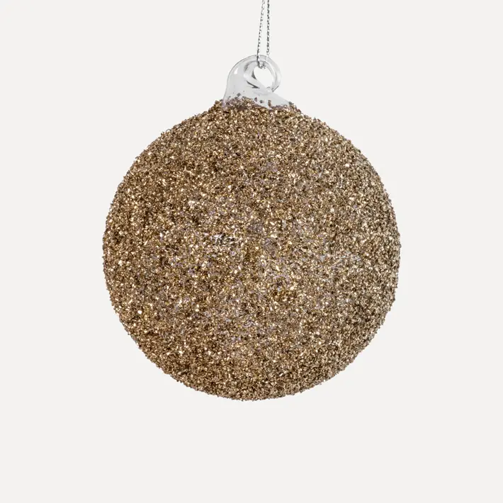 Шар D8 см с глиттером, стекло, золотой